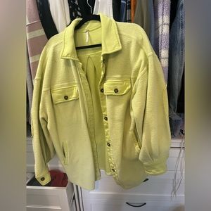 Free People Ruby Jacket Soft Oversize Button Patched Elbow Luminary Lime